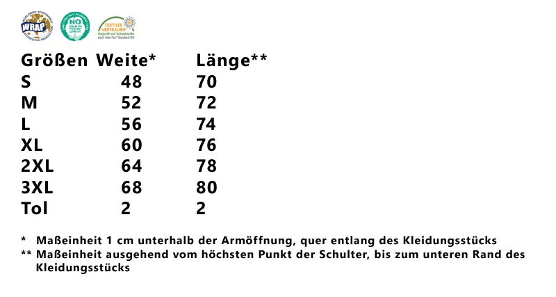 Maßangaben Polo-Shirts 