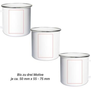 Preview: Emaille Becher bedrucken 12 oz 1 - 3 Motive (links/mitte/rechts)