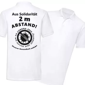 Coronavirus Poloshirt - Aus Solidarität 2 Meter Abstand - weiß - Bild