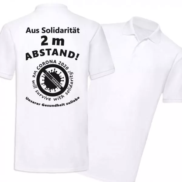 Coronavirus Poloshirt - Aus Solidarität 2 Meter Abstand - weiß - Bild