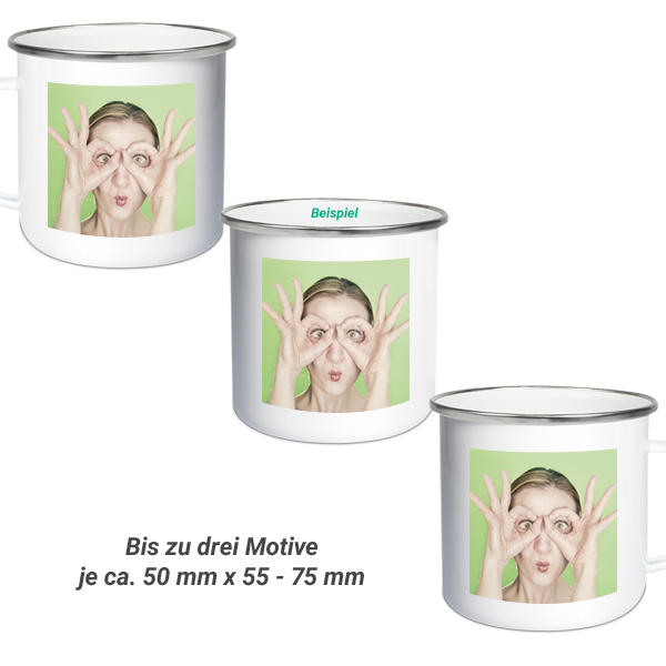Emaille Becher/Tasse bedrucken - personalisieren Design-Beispiel - Bild